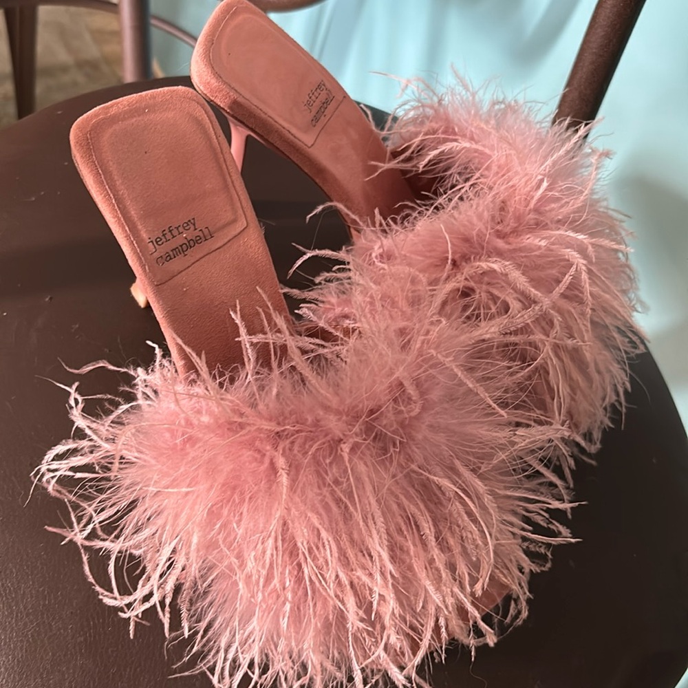Jeffery Campbells, rare color combo feather high heel sandals